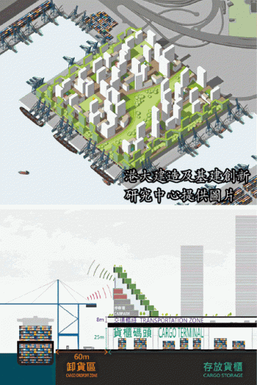 ■嚴迅奇建議在葵涌碼頭興建4.1萬個單位,在近岸保留卸貨區,有蓋範圍可存放貨櫃,上蓋作交通樞紐,上方平台可建屋。嚴迅奇 ■嚴迅奇建議在葵涌碼頭興建4.1萬個單位,在近岸保留卸貨區,有蓋範圍可存放貨櫃,上蓋作交通樞紐,上方平台可建屋。嚴迅奇