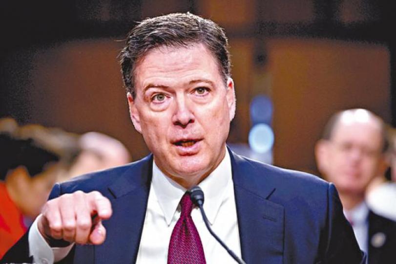 ■特朗普炮轟FBI前局長科米(圖)是「軟弱又虛偽的slime ball」。 ■特朗普炮轟FBI前局長科米(圖)是「軟弱又虛偽的slime ball」。