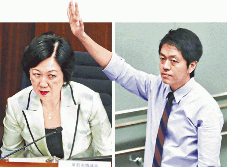 ■葉劉淑儀(左圖)最終在建制派壓力下提交動議,譴責許智峯(右圖)。資料圖片 ■葉劉淑儀(左圖)最終在建制派壓力下提交動議,譴責許智峯(右圖)。資料圖片