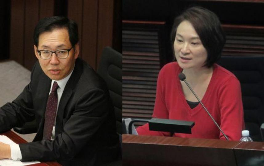 ■陳健波(左)同李慧琼似乎好關心香港人幾時可以使用電子錢包跨境電子支付。資料圖片 ■陳健波(左)同李慧琼似乎好關心香港人幾時可以使用電子錢包跨境電子支付。資料圖片