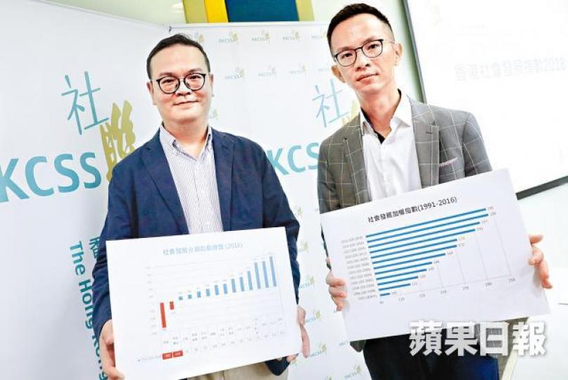 ■社聯總監黃健偉(右)促政府增建公營房屋;旁為總主任黃子瑋。王心義攝 ■社聯總監黃健偉(右)促政府增建公營房屋;旁為總主任黃子瑋。王心義攝