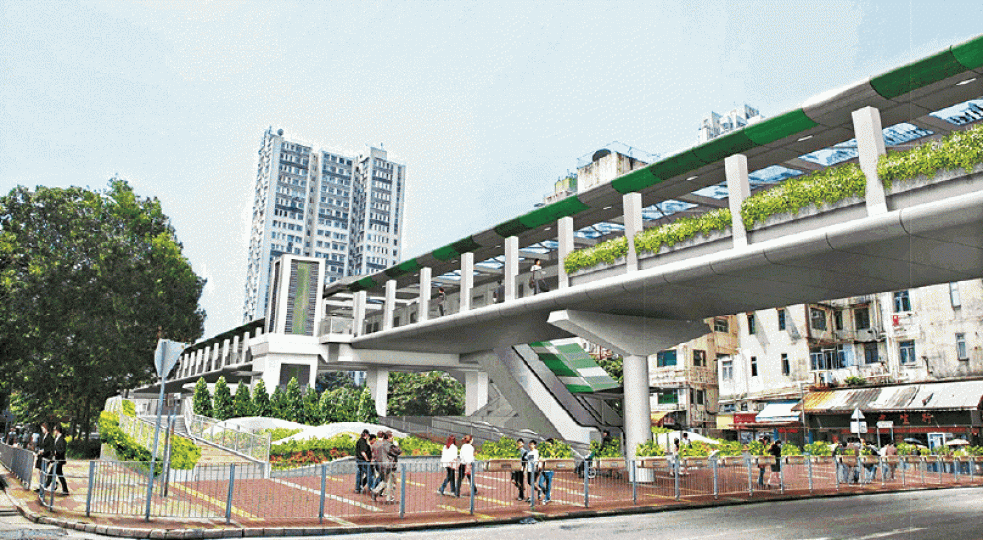 ■路政署擬建連接西鐵朗屏站至教育路的天橋，被指破壞通風及景觀。模擬圖片