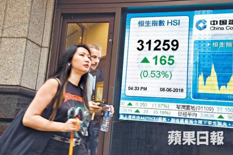 ■港股五連升,昨收報31259點。晉平安攝 ■港股五連升,昨收報31259點。晉平安攝