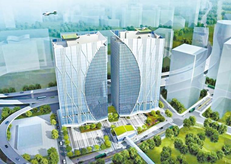 ■市場流傳一張長實紅磡雙子酒店重建成商廈後的模擬圖。 ■市場流傳一張長實紅磡雙子酒店重建成商廈後的模擬圖。