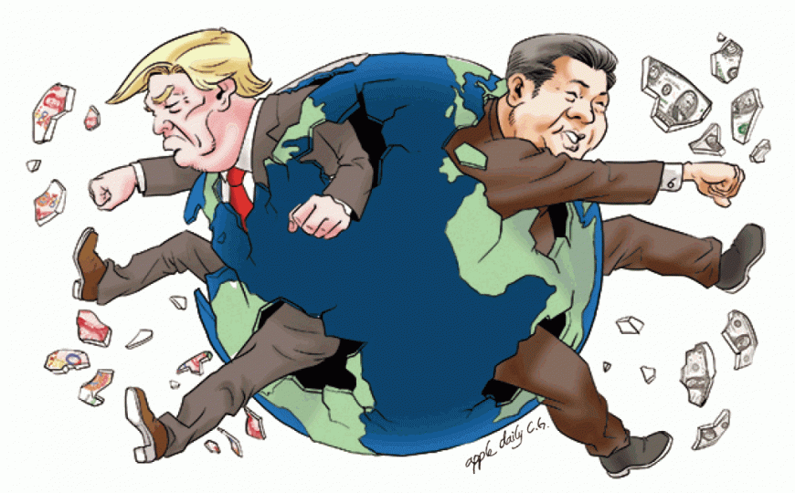 ■中美國開打貿易戰,勢令環球經濟為之震動。設計圖片 ■中美國開打貿易戰,勢令環球經濟為之震動。設計圖片
