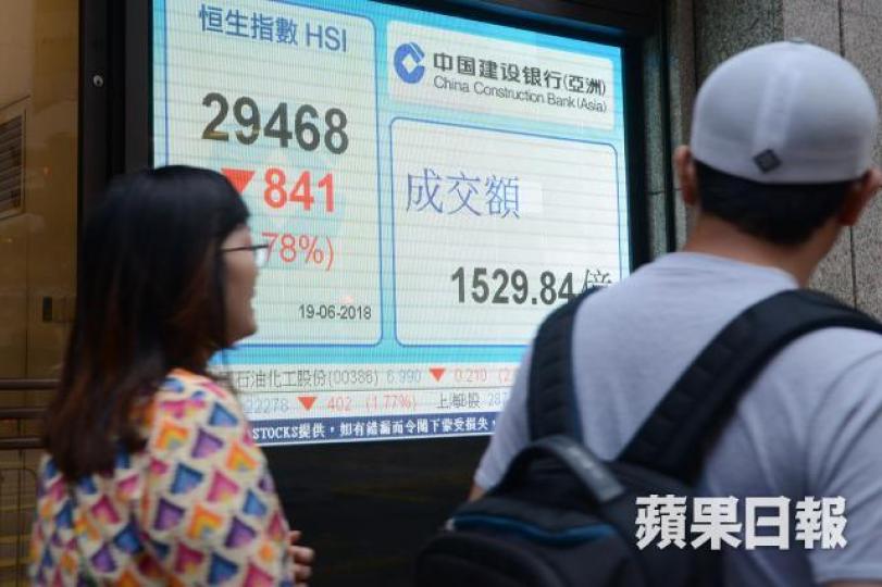 ■港股昨日的跌勢頗為全面,反映投資者全面減持好倉套現。 何耀勤攝 ■港股昨日的跌勢頗為全面,反映投資者全面減持好倉套現。 何耀勤攝