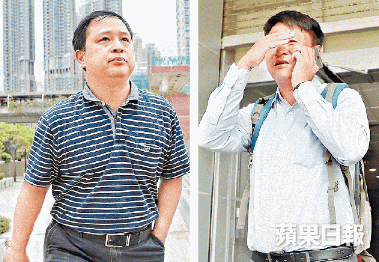 ■被告張錦輝(左圖)被興德教師蘇志榮(右圖)指實際工作是「收同事餅卡」。許頌明攝 ■被告張錦輝(左圖)被興德教師蘇志榮(右圖)指實際工作是「收同事餅卡」。許頌明攝