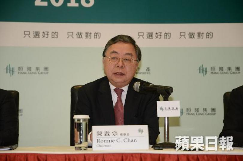 ■恒隆集團算是藍籌地產股,今年以來大跌23%,估值超低,具追回失地條件。圖為恒隆集團董事長陳啟宗。 資料圖片 ■恒隆集團算是藍籌地產股,今年以來大跌23%,估值超低,具追回失地條件。圖為恒隆集團董事長陳啟宗。 資料圖片