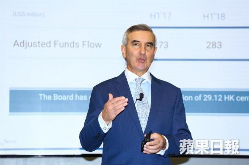■香港電訊董事總經理艾維朗指，歷年公司平均股息率達5.94%，相信能給股東合理回報。彭大偉攝