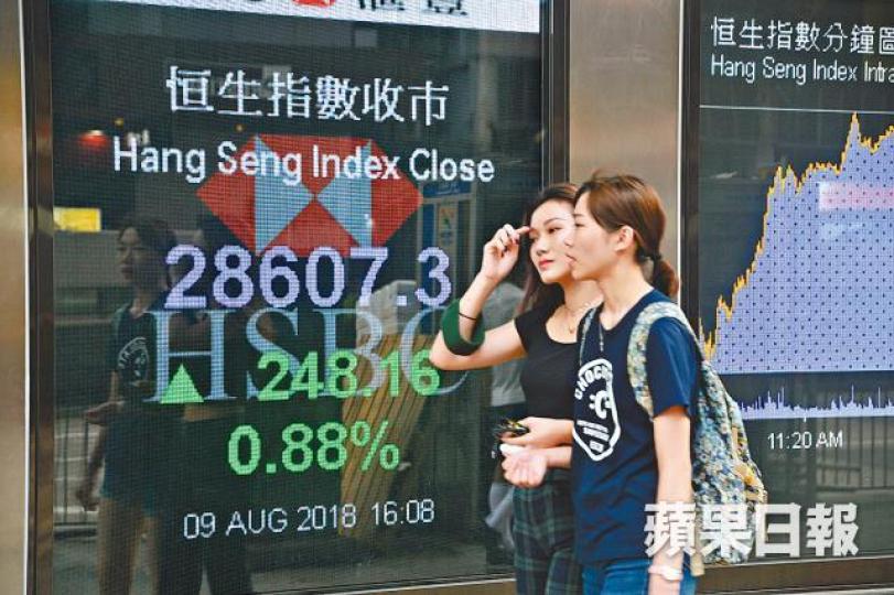 ■港股連升四日，昨日收報28607點。何耀勤攝