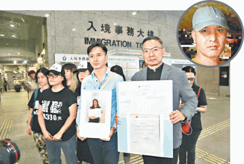 ■謝偉俊昨展示鄧龍威(圓圖)的出入境紀錄。 ■謝偉俊昨展示鄧龍威(圓圖)的出入境紀錄。