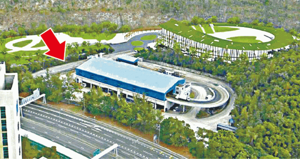 石門骨灰安置所僅有安興里一條道路(箭嘴示)連接。模擬圖片 石門骨灰安置所僅有安興里一條道路(箭嘴示)連接。模擬圖片