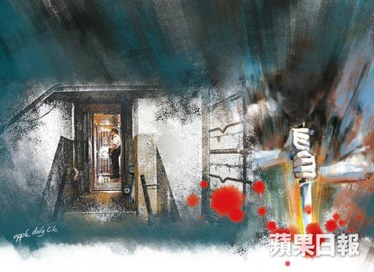 警方接手調查後,警員在涉事單位外留守。圖片經過處理死者陳秀華死者兒子陳浩文 警方接手調查後,警員在涉事單位外留守。圖片經過處理死者陳秀華死者兒子陳浩文