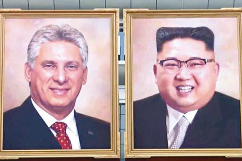 機場外掛有迪亞斯卡內爾及金正恩的官方肖像畫。古巴總統迪亞斯卡內爾出訪北韓與金正恩會面。路透社 機場外掛有迪亞斯卡內爾及金正恩的官方肖像畫。古巴總統迪亞斯卡內爾出訪北韓與金正恩會面。路透社