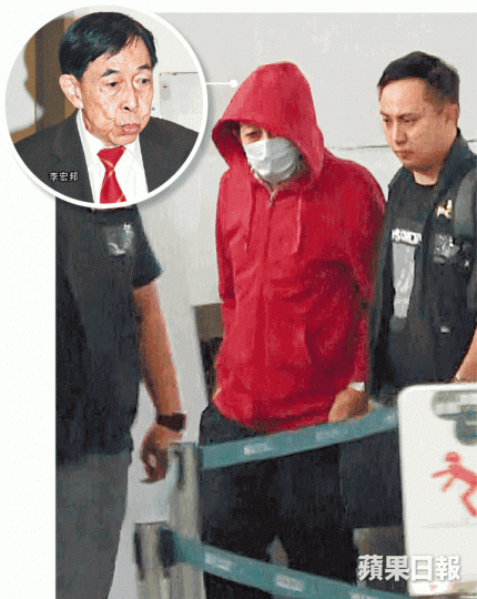 涉案的整容名醫李宏邦身穿紅色衞衣被警員帶返警署調查。詹家志攝死者遺體由工作人員運往殮房。 涉案的整容名醫李宏邦身穿紅色衞衣被警員帶返警署調查。詹家志攝死者遺體由工作人員運往殮房。