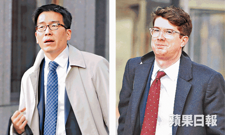 何志平代表律師Edward Kim(左圖)及Jonathan Bolz(右圖)於開審前抵達法院。王心義攝 何志平代表律師Edward Kim(左圖)及Jonathan Bolz(右圖)於開審前抵達法院。王心義攝