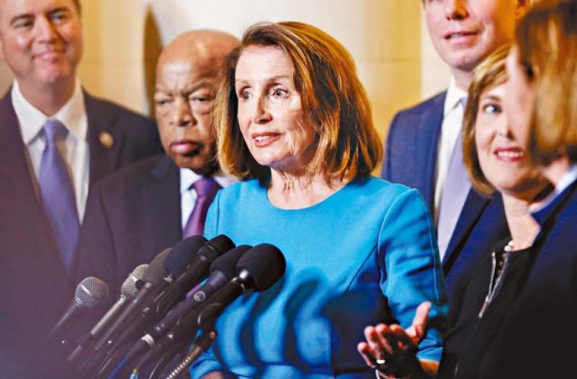 佩洛西稱黨友高票提名她當議長是重大勝利。路透社 佩洛西稱黨友高票提名她當議長是重大勝利。路透社