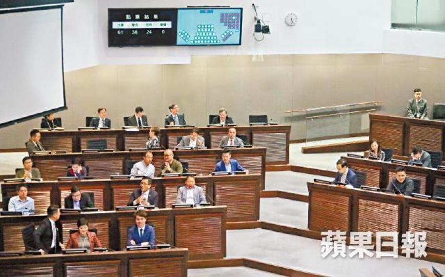 立會昨在36票贊成、24票反對下通過撥款。朱永倫攝 立會昨在36票贊成、24票反對下通過撥款。朱永倫攝