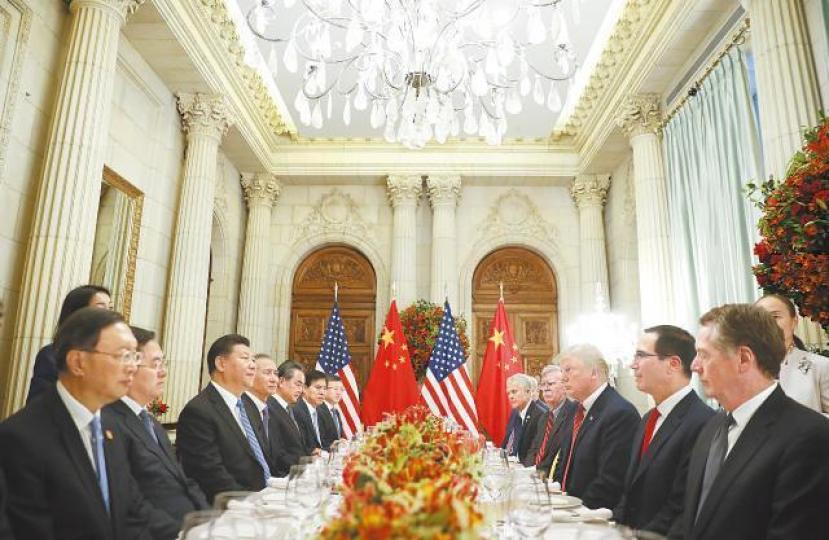 中美雙方昨在阿根廷布宜諾斯艾利斯的帕拉西奧都豪柏悅酒店舉行工作晚宴,就貿易戰會談。美聯社 中美雙方昨在阿根廷布宜諾斯艾利斯的帕拉西奧都豪柏悅酒店舉行工作晚宴,就貿易戰會談。美聯社