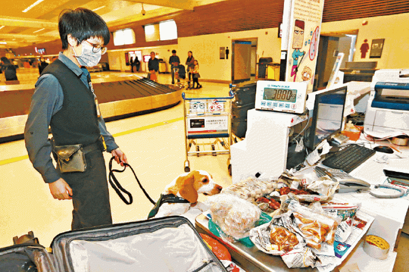 台灣當局在桃園機場查獲旅客違規攜帶動物產品。台灣《蘋果》日報香港的動物產品被禁止入台,當局展示查獲的臘肉。 台灣當局在桃園機場查獲旅客違規攜帶動物產品。台灣《蘋果》日報香港的動物產品被禁止入台,當局展示查獲的臘肉。