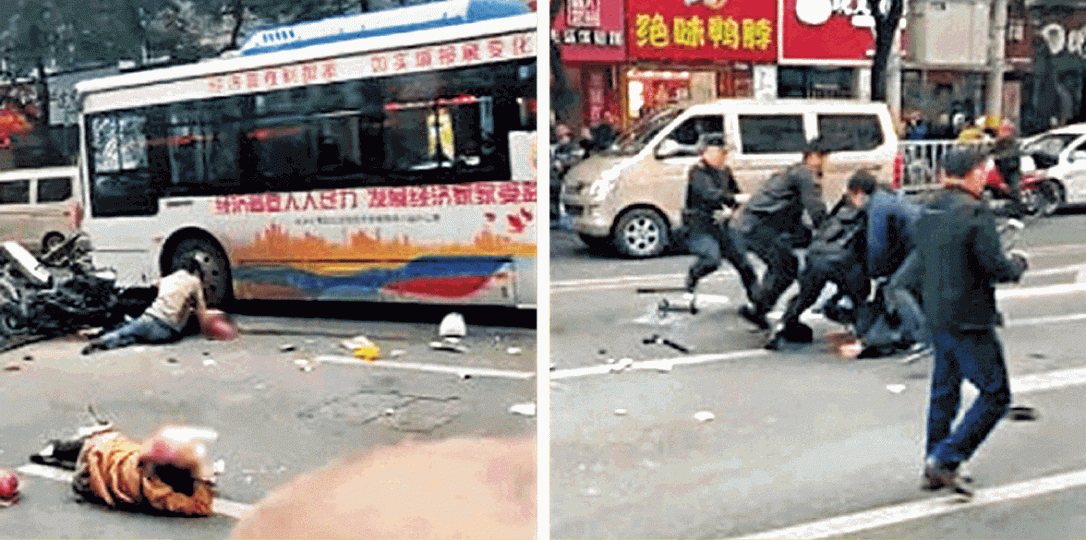 福建龍岩昨發生劫持巴士撞人事件,多名傷者倒地,疑兇被捕。互聯網 福建龍岩昨發生劫持巴士撞人事件,多名傷者倒地,疑兇被捕。互聯網