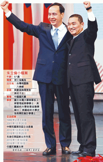 朱立倫和新任市長侯友宜舉行交接儀式,隨即宣佈將參與總統選舉。 朱立倫和新任市長侯友宜舉行交接儀式,隨即宣佈將參與總統選舉。