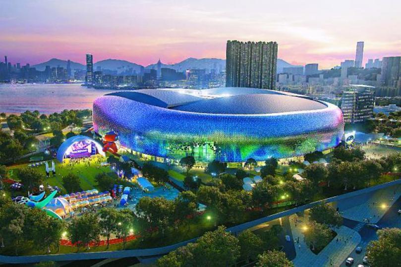 啟德體育園將由新世界為首的財團興建及營運,合約為期25年;圖為主場館構想圖。政府新聞處圖片新世界主席鄭家純(左)自2012年撐梁振英任特首後備受政府眷顧;旁為兒子鄭志剛。 啟德體育園將由新世界為首的財團興建及營運,合約為期25年;圖為主場館構想圖。政府新聞處圖片新世界主席鄭家純(左)自2012年撐梁振英任特首後備受政府眷顧;旁為兒子鄭志剛。