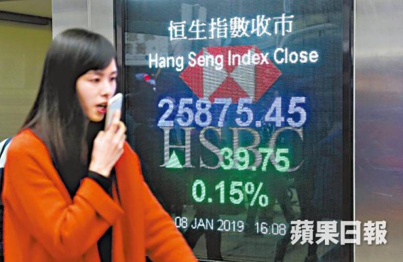 港股連升三日,昨日收報25875點。鄒潔珊攝 港股連升三日,昨日收報25875點。鄒潔珊攝