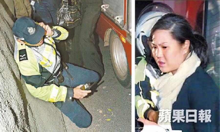 2010年,一名高級警員調查車禍時遭Amina掌摑至倒地(左圖)。 2010年,一名高級警員調查車禍時遭Amina掌摑至倒地(左圖)。