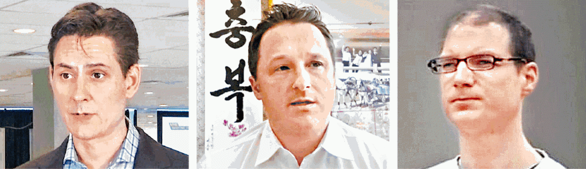 三名加籍人士包括前外交官康明凱（左圖）、商人斯帕沃（中圖）及因販毒被判死刑的謝倫伯格（右圖），目前仍被中方扣留。