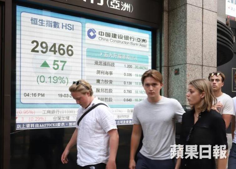 恒生指數昨收報29466點,再升57點。譚德潤攝 恒生指數昨收報29466點,再升57點。譚德潤攝