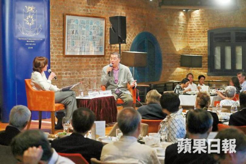 黎智英昨出席FCC午餐會，批評送中例比23條影響更深遠。易仰民攝