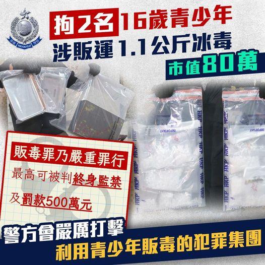 拘2名16歲青少年 • 涉販運約1.1公斤冰毒...